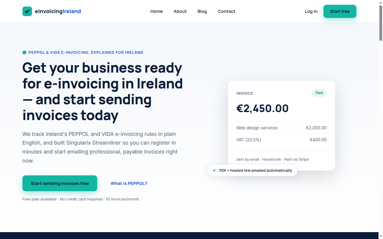 Homepage screenshot of einvoicingireland.com