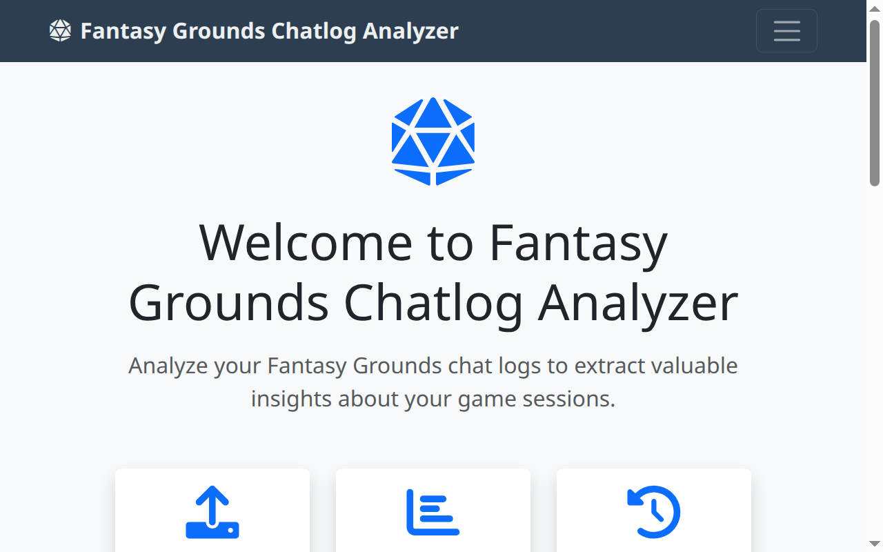 Homepage screenshot of Fantasy Grounds Chatlog Analyzer
