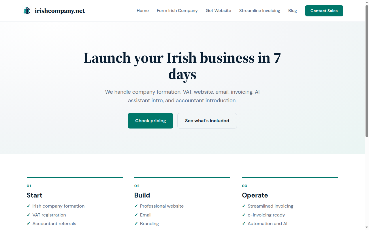 Homepage screenshot of irishcompany.net